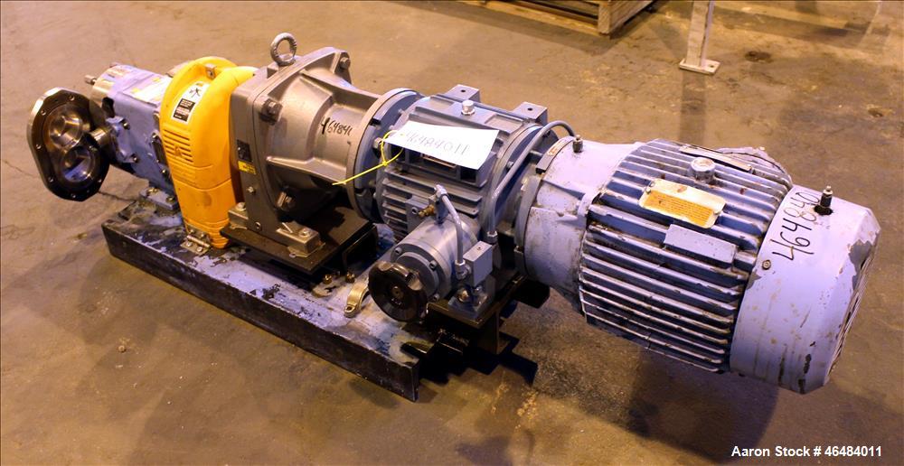 Used Waukesha Rotary Positive Displacement Pump, Model 030U2, 316 Stainless Steel. Approximately 36 gallons per minute at 250 psi maximum pressure at 600 rpm capacity, 0.060 gallon displacement per r...