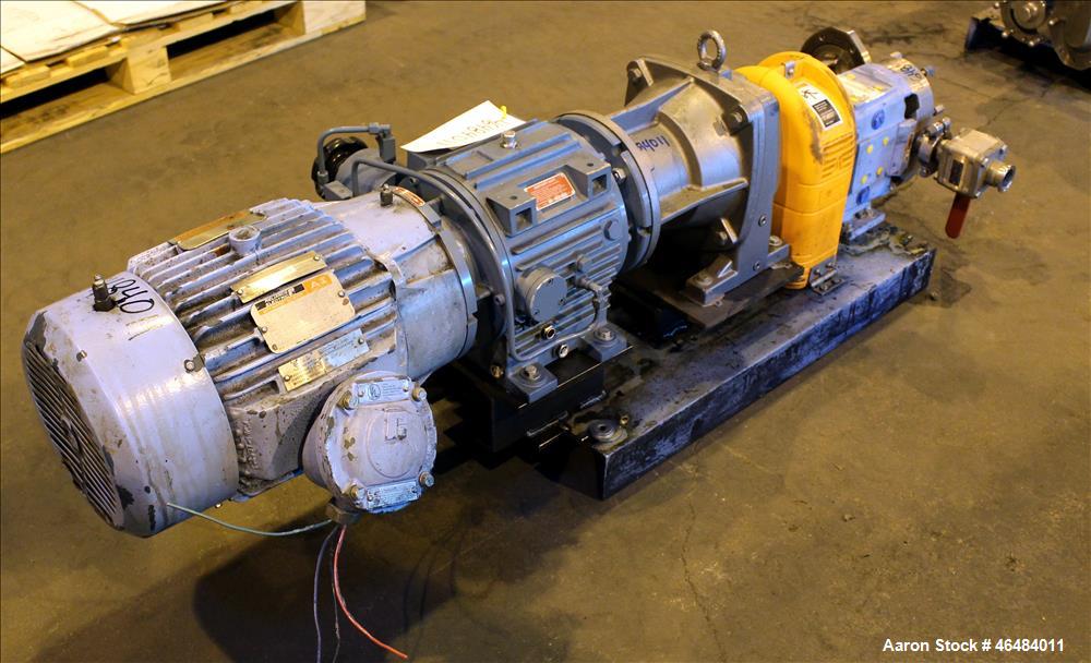 Used Waukesha Rotary Positive Displacement Pump, Model 030U2, 316 Stainless Steel. Approximately 36 gallons per minute at 250 psi maximum pressure at 600 rpm capacity, 0.060 gallon displacement per r...