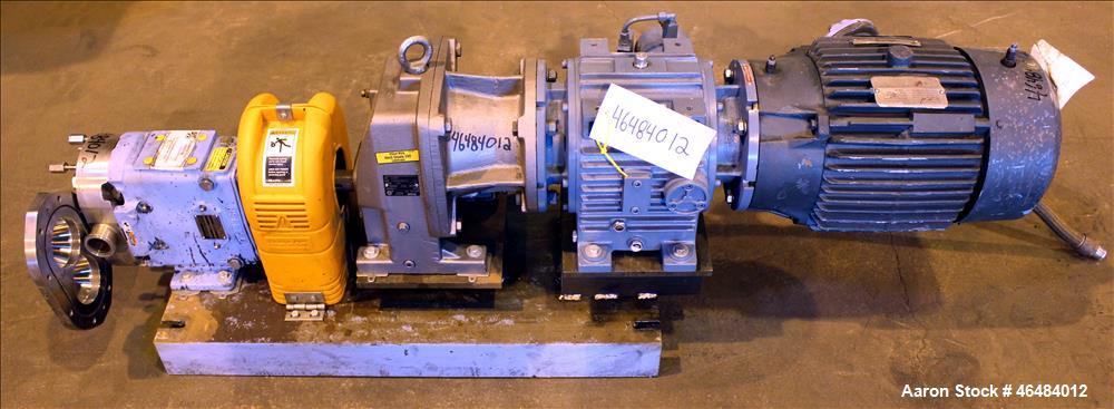 Used Waukesha Rotary Positive Displacement Pump, Model 030U2, 316 Stainless Steel. Approximately 36 gallons per minute at 250 psi maximum pressure at 600 rpm capacity, 0.060 gallon displacement per r...