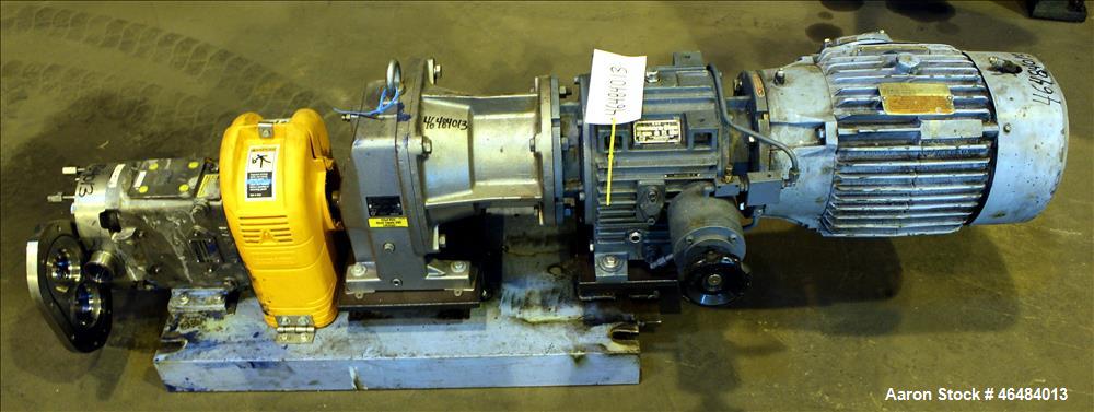 Used Waukesha Rotary Positive Displacement Pump, Model 030U2, 316 Stainless Steel. Approximately 36 gallons per minute at 250 psi maximum pressure at 600 rpm capacity, 0.060 gallon displacement per r...