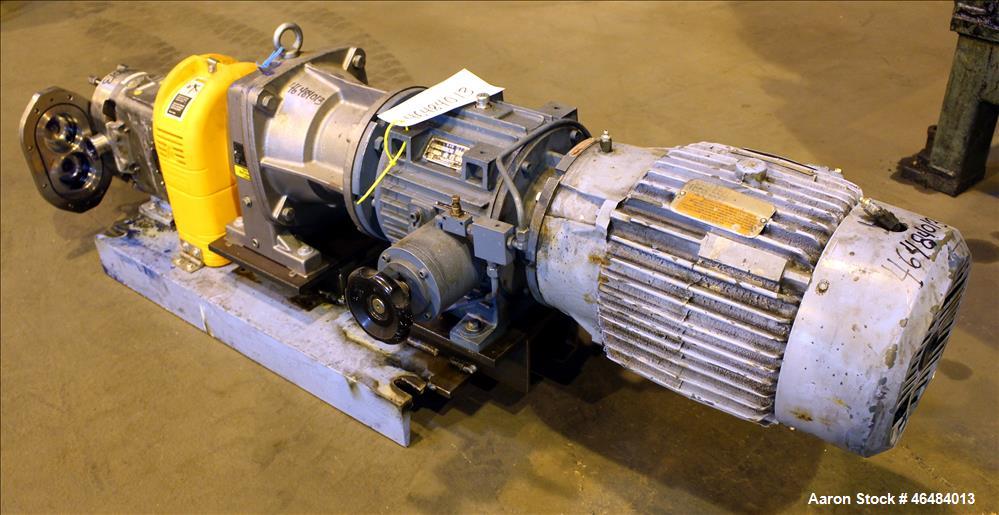 Used Waukesha Rotary Positive Displacement Pump, Model 030U2, 316 Stainless Steel. Approximately 36 gallons per minute at 250 psi maximum pressure at 600 rpm capacity, 0.060 gallon displacement per r...
