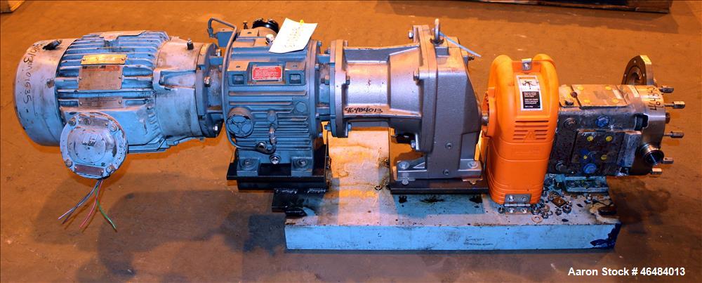 Used Waukesha Rotary Positive Displacement Pump, Model 030U2, 316 Stainless Steel. Approximately 36 gallons per minute at 250 psi maximum pressure at 600 rpm capacity, 0.060 gallon displacement per r...