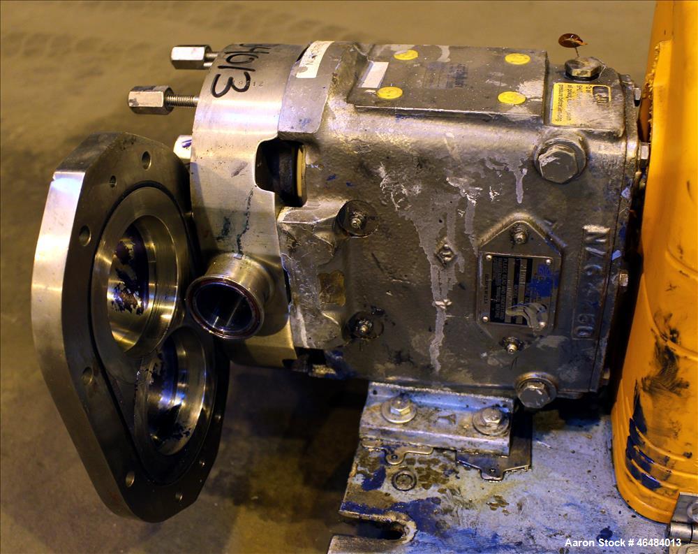 Used Waukesha Rotary Positive Displacement Pump, Model 030U2, 316 Stainless Steel. Approximately 36 gallons per minute at 250 psi maximum pressure at 600 rpm capacity, 0.060 gallon displacement per r...