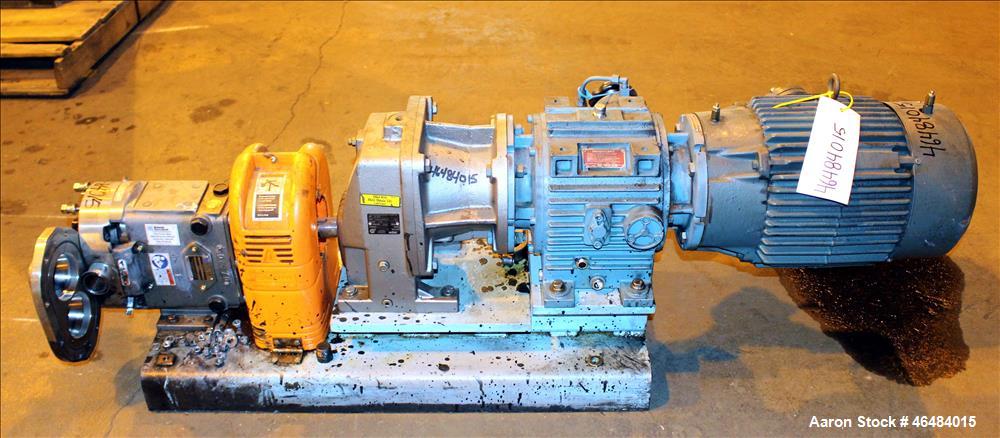 Used Waukesha Rotary Positive Displacement Pump, Model 030U2AP, 316 Stainless Steel. Approximately 36 gallons per minute at 250 psi maximum pressure at 600 rpm capacity, 0.060 gallon displacement per...