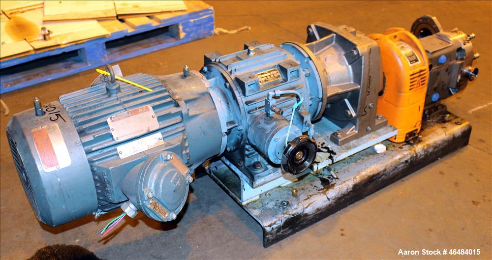 Used Waukesha Rotary Positive Displacement Pump, Model 030U2AP, 316 Stainless Steel. Approximately 36 gallons per minute at 250 psi maximum pressure at 600 rpm capacity, 0.060 gallon displacement per...