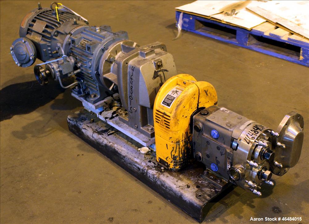 Used Waukesha Rotary Positive Displacement Pump, Model 030U2AP, 316 Stainless Steel. Approximately 36 gallons per minute at 250 psi maximum pressure at 600 rpm capacity, 0.060 gallon displacement per...