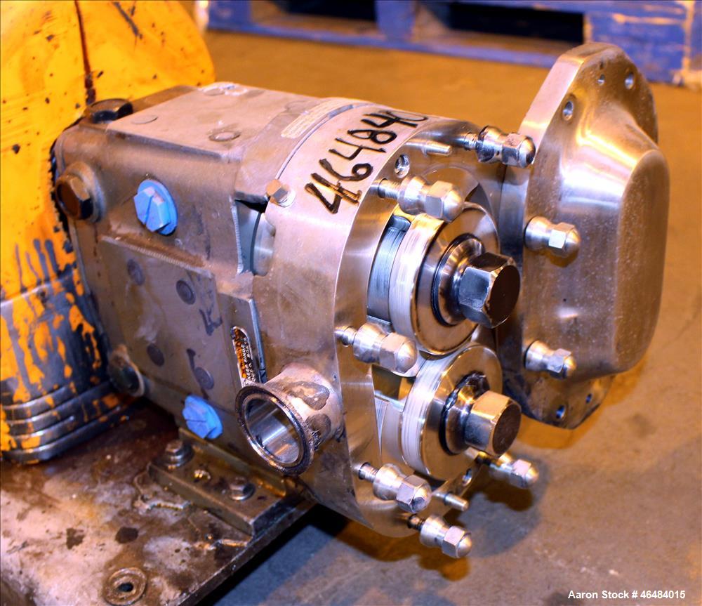Used Waukesha Rotary Positive Displacement Pump, Model 030U2AP, 316 Stainless Steel. Approximately 36 gallons per minute at 250 psi maximum pressure at 600 rpm capacity, 0.060 gallon displacement per...