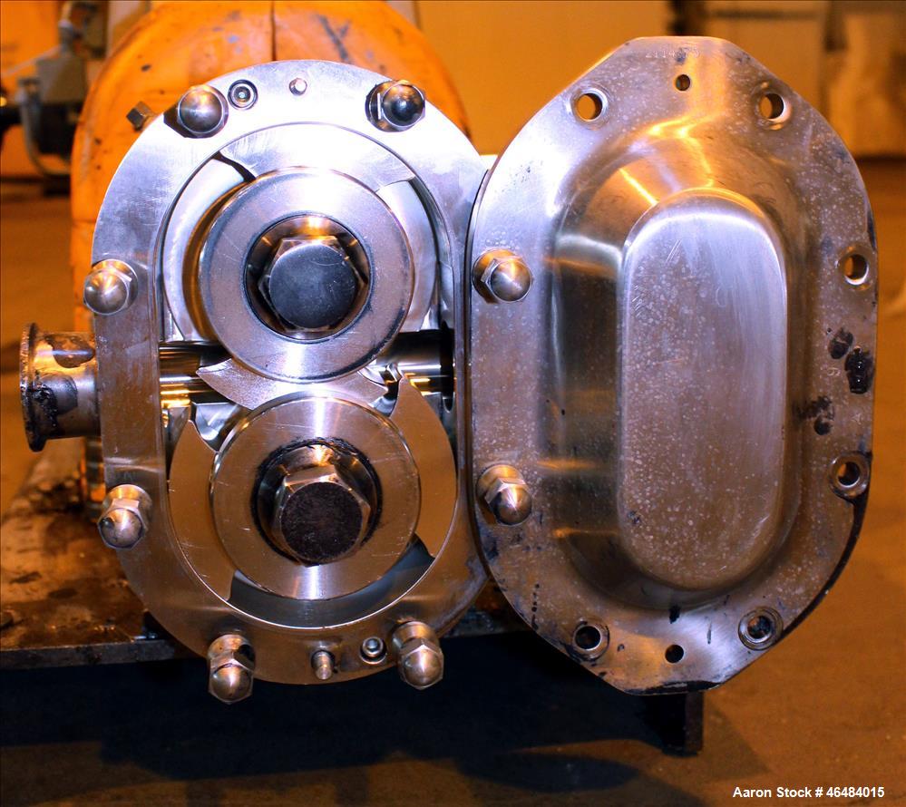 Used Waukesha Rotary Positive Displacement Pump, Model 030U2AP, 316 Stainless Steel. Approximately 36 gallons per minute at 250 psi maximum pressure at 600 rpm capacity, 0.060 gallon displacement per...