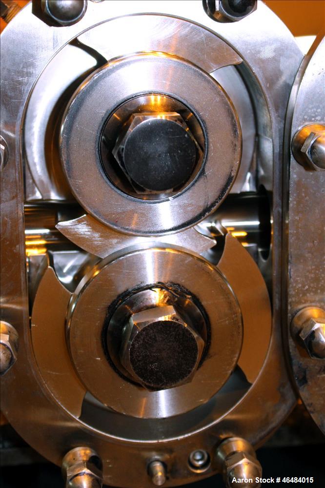 Used Waukesha Rotary Positive Displacement Pump, Model 030U2AP, 316 Stainless Steel. Approximately 36 gallons per minute at 250 psi maximum pressure at 600 rpm capacity, 0.060 gallon displacement per...