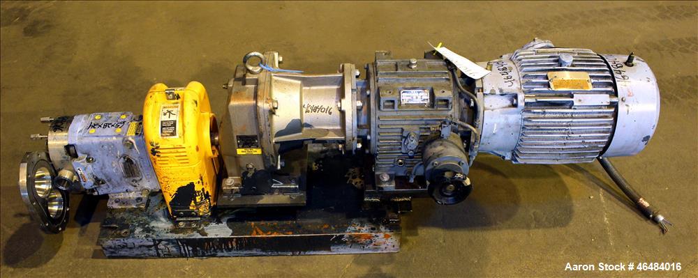 Used Waukesha Rotary Positive Displacement Pump, Model 030U2, 316 Stainless Steel. Approximately 36 gallons per minute at 250 psi maximum pressure at 600 rpm capacity, 0.060 gallon displacement per r...