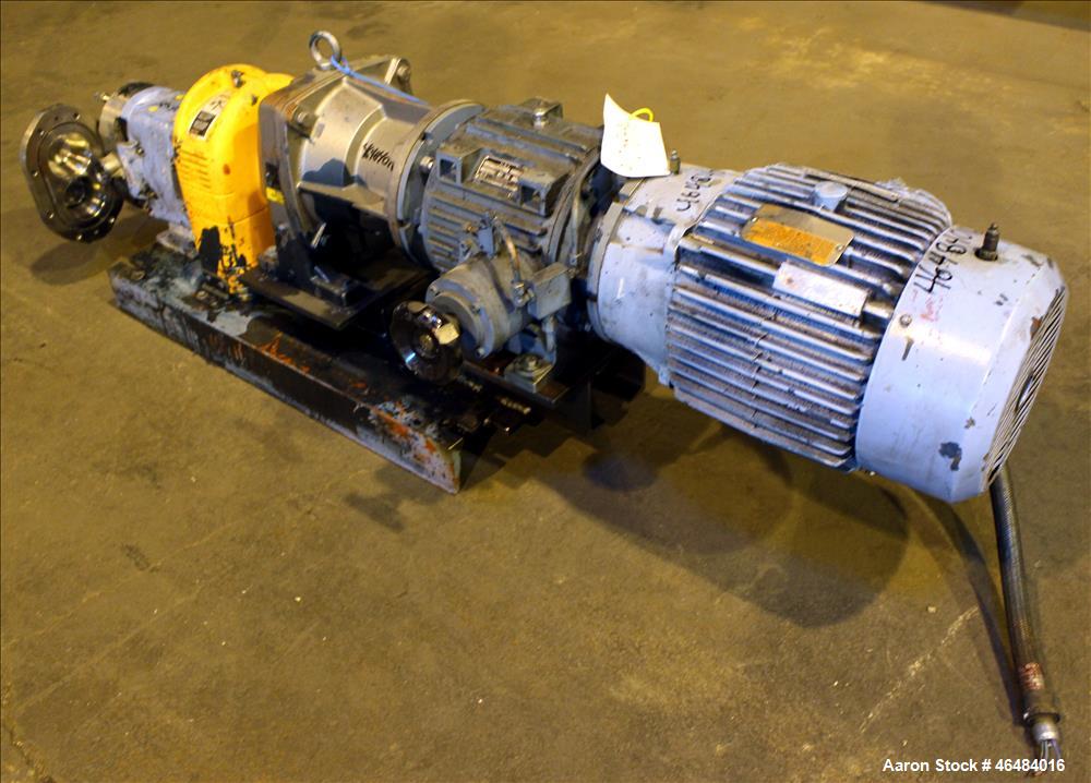 Used Waukesha Rotary Positive Displacement Pump, Model 030U2, 316 Stainless Steel. Approximately 36 gallons per minute at 250 psi maximum pressure at 600 rpm capacity, 0.060 gallon displacement per r...