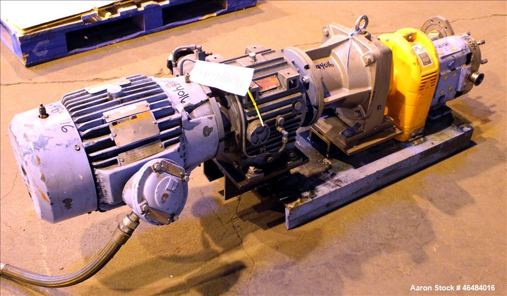 Used Waukesha Rotary Positive Displacement Pump, Model 030U2, 316 Stainless Steel. Approximately 36 gallons per minute at 250 psi maximum pressure at 600 rpm capacity, 0.060 gallon displacement per r...