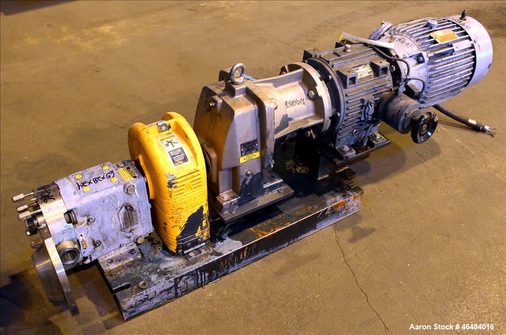 Used Waukesha Rotary Positive Displacement Pump, Model 030U2, 316 Stainless Steel. Approximately 36 gallons per minute at 250 psi maximum pressure at 600 rpm capacity, 0.060 gallon displacement per r...