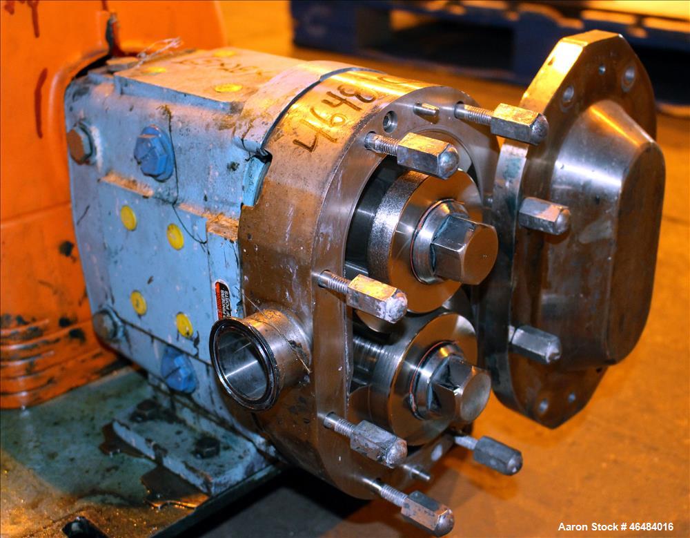 Used Waukesha Rotary Positive Displacement Pump, Model 030U2, 316 Stainless Steel. Approximately 36 gallons per minute at 250 psi maximum pressure at 600 rpm capacity, 0.060 gallon displacement per r...