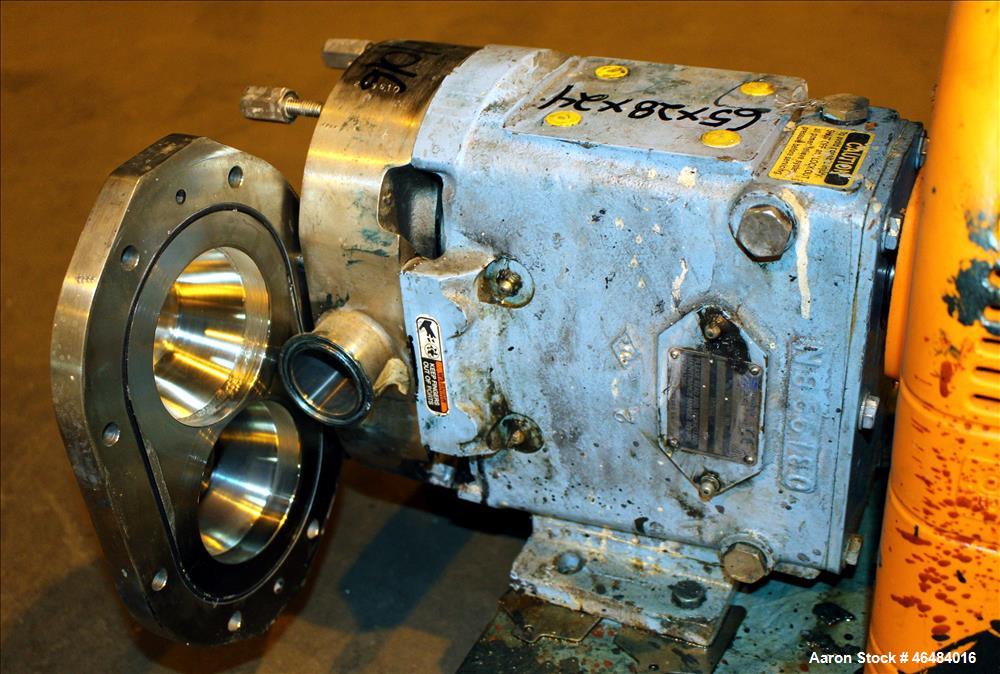 Used Waukesha Rotary Positive Displacement Pump, Model 030U2, 316 Stainless Steel. Approximately 36 gallons per minute at 250 psi maximum pressure at 600 rpm capacity, 0.060 gallon displacement per r...