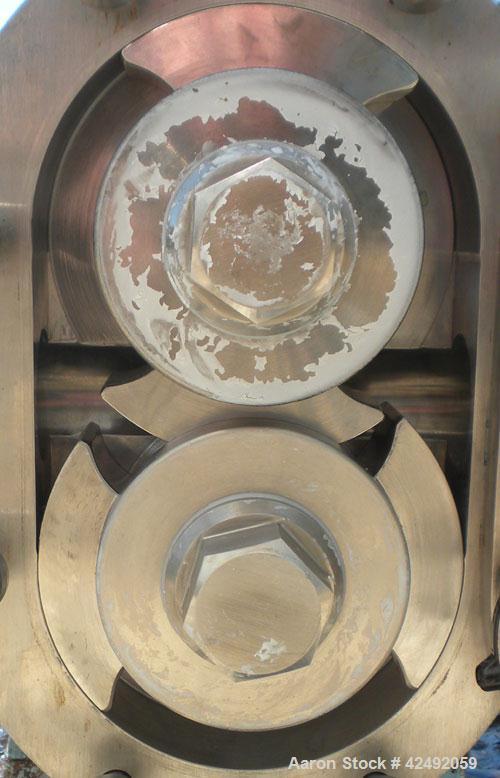Used Waukesha Rotary Positive Displacement Pump, Model 030US-AP, 316 Stainless Steel. Approximately 36 gallons per minute at 100 psi at 600 rpm capacity, .06 gallon displacement per revolution. 1-1/2...