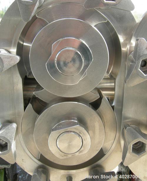 Used Waukesha Cherry Burrell positive displacement pump, model 030, 316 stainless steel. Approximate capacity 36 gallons per minute at 600 rpm. 1 1/2" triclamp inlet/outlet.  (2) stainless steel roto...