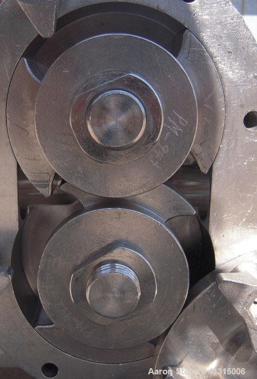 Used Waukesha Rotary Positive Displacement Pump, Model 030, 316 Stainless Steel. Approximately 36 gallons per minute at 100 psi at 600 rpm capacity, .06 gallon displacement per revolution. Stainless ...