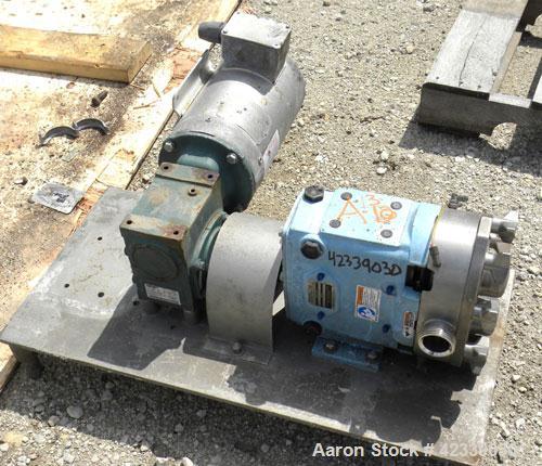 Used Waukesha Rotary Positive Displacement Pump, Model 030, 316 Stainless Steel. Approximately 36 gallons per minute at 100 psi at 600 rpm capacity, .06 gallon displacement per revolution. 2" Threade...