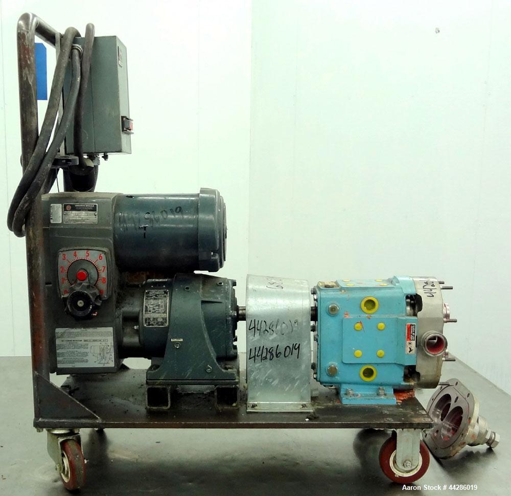 Used Waukesha Rotary Positive Displacement Pump, Model 030, 316 Stainless Steel. Approximately 36 gallons per minute at 100 psi at 600 rpm capacity, (.06) gallon displacement per revolution. 1-1/2" T...