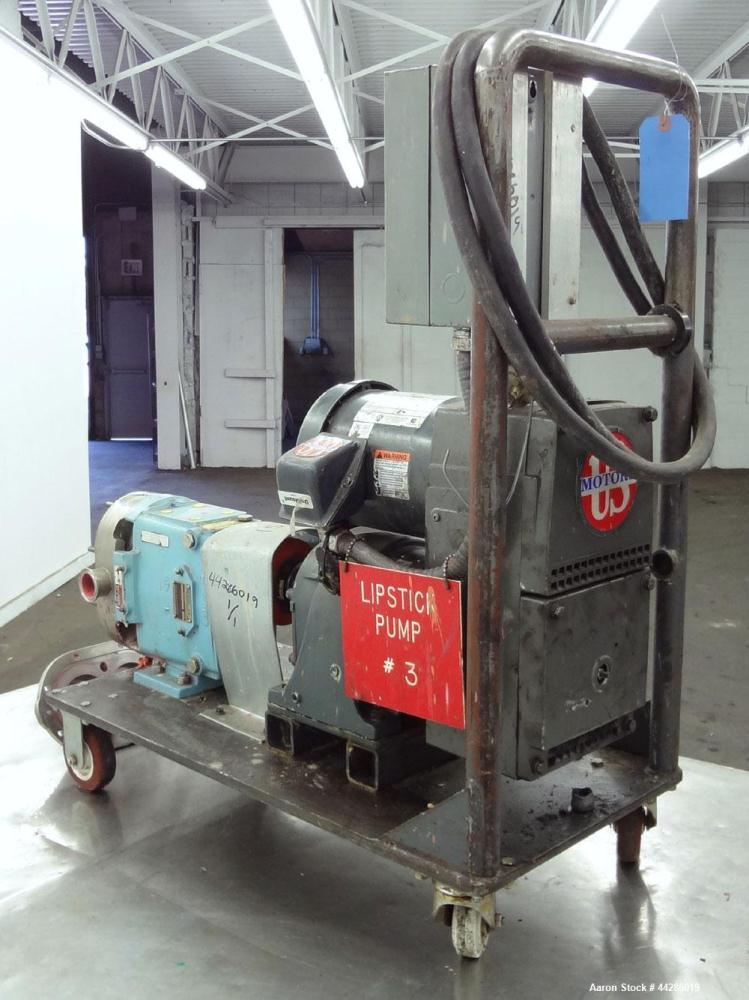 Used Waukesha Rotary Positive Displacement Pump, Model 030, 316 Stainless Steel. Approximately 36 gallons per minute at 100 psi at 600 rpm capacity, (.06) gallon displacement per revolution. 1-1/2" T...
