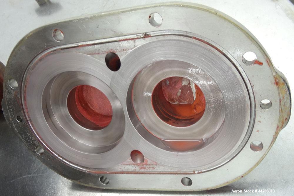 Used Waukesha Rotary Positive Displacement Pump, Model 030, 316 Stainless Steel. Approximately 36 gallons per minute at 100 psi at 600 rpm capacity, (.06) gallon displacement per revolution. 1-1/2" T...