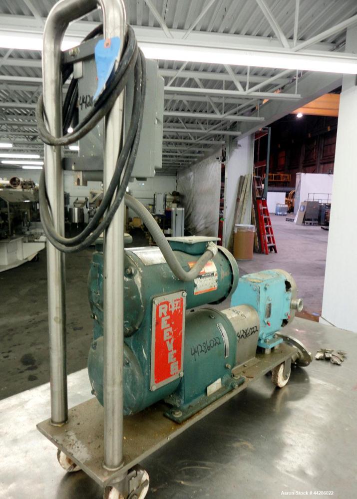 Used Waukesha Rotary Positive Displacement Pump, Model 30, 316 Stainless Steel. Approximately 36 gallons per minute at 100 psi at 600 rpm capacity, (.06) gallon displacement per revolution. 1-1/2" Tr...