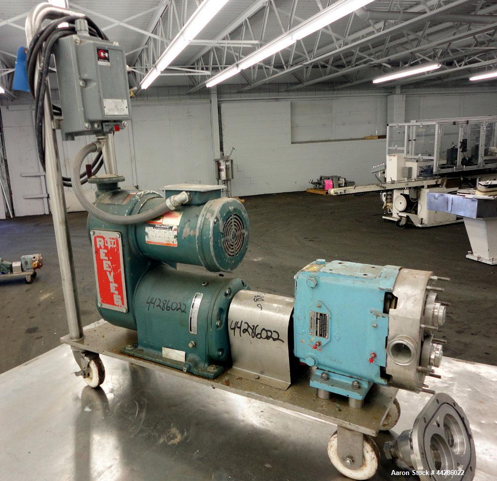 Used Waukesha Rotary Positive Displacement Pump, Model 30, 316 Stainless Steel. Approximately 36 gallons per minute at 100 psi at 600 rpm capacity, (.06) gallon displacement per revolution. 1-1/2" Tr...