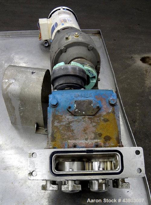 Used- Stainless Steel Waukesha Rectangular Flange Universal Rotary Positive Displacement Pump, Model 034