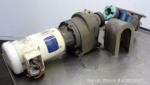 Used- Stainless Steel Waukesha Rectangular Flange Universal Rotary Positive Displacement Pump, Model 034