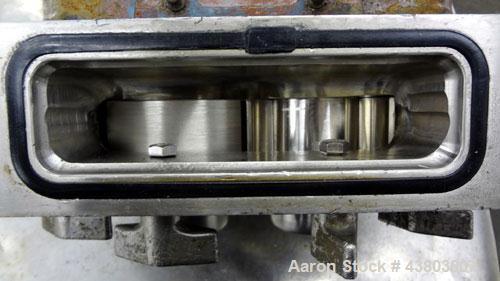 Used- Stainless Steel Waukesha Rectangular Flange Universal Rotary Positive Displacement Pump, Model 034