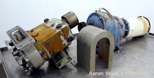 Used Waukesha Rectangular Flange Universal Rotary Positive Displacement Pump, Model 034, 316 Stainless Steel. Approximately 24 gallons per minute at 200 psi at 400 rpm, 0.060 gallon displacement per ...