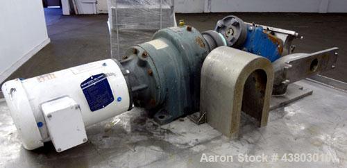 Used Waukesha Rectangular Flange Universal Rotary Positive Displacement Pump, Model 034, 316 Stainless Steel. Approximately 24 gallons per minute at 200 psi at 400 rpm, 0.060 gallon displacement per ...