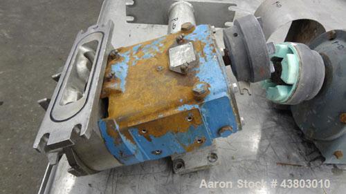 Used Waukesha Rectangular Flange Universal Rotary Positive Displacement Pump, Model 034, 316 Stainless Steel. Approximately 24 gallons per minute at 200 psi at 400 rpm, 0.060 gallon displacement per ...