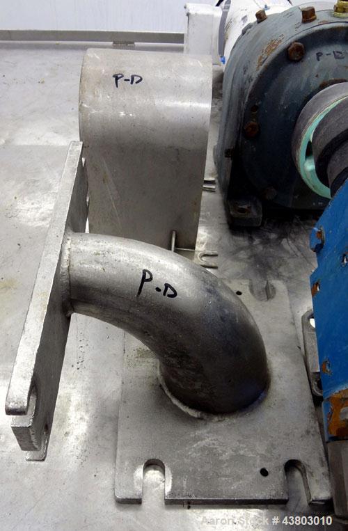 Used Waukesha Rectangular Flange Universal Rotary Positive Displacement Pump, Model 034, 316 Stainless Steel. Approximately 24 gallons per minute at 200 psi at 400 rpm, 0.060 gallon displacement per ...