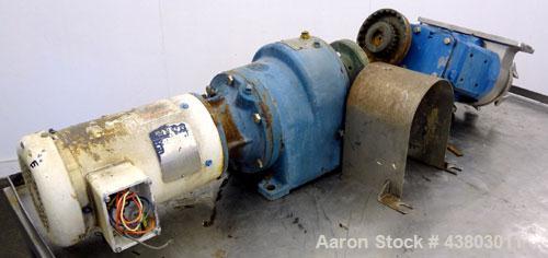 Used Waukesha Rectangular Flange Universal Rotary Positive Displacement Pump, Model 034, 316 Stainless Steel. Approximately 24 gallons per minute at 200 psi at 400 rpm, 0.060 gallon displacement per ...