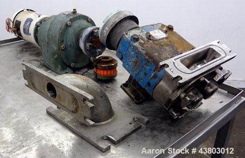 Used Waukesha Rectangular Flange Universal Rotary Positive Displacement Pump, Model 034, 316 Stainless Steel. Approximately 24 gallons per minute at 200 psi at 400 rpm, 0.060 gallon displacement per ...