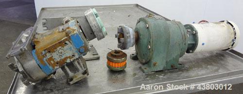 Used Waukesha Rectangular Flange Universal Rotary Positive Displacement Pump, Model 034, 316 Stainless Steel. Approximately 24 gallons per minute at 200 psi at 400 rpm, 0.060 gallon displacement per ...