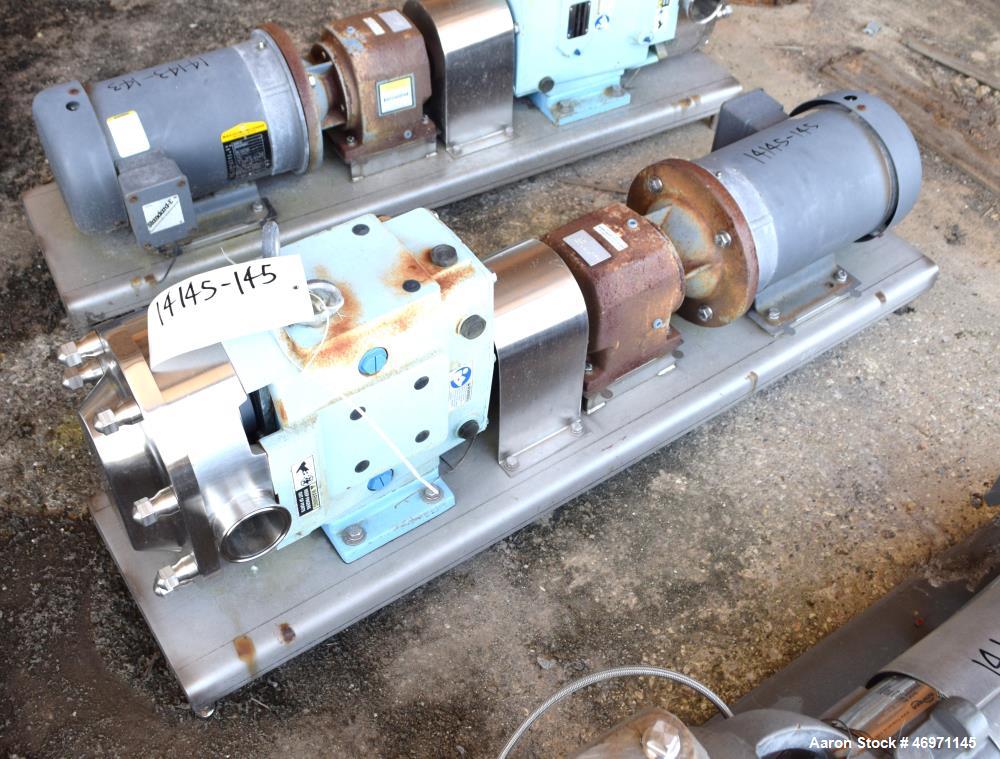 Unused- Waukesha Positive Displacement Pump, Model 060U2, Stainless Steel. Approximate displacement 0.153 gallons per revolution, nominal capacity to 90 gallons per minute. Driven by a 5hp, 3/60/208-...