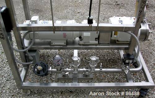 USED: Waukesha SP universal rotary positive displacement pump, model 060U2, 316 stainless steel. (2) Stainless steel rotors, 3" tri clamp inlet/outlet. Approximate .15 gallon displacement per revolut...