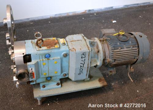 Used Waukesha Rotary Positive Displacement Pump, Model 060, 316 Stainless Steel. Approximately 90 gallons per minute at 200 psi at 600 rpm. (.153) gallons displacement per revolution. 2-1/2" Tri-clam...