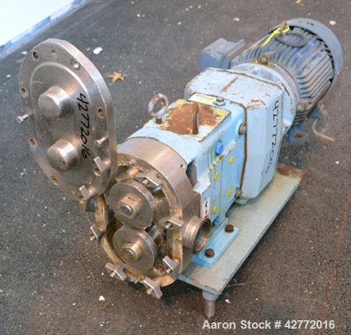 Used Waukesha Rotary Positive Displacement Pump, Model 060, 316 Stainless Steel. Approximately 90 gallons per minute at 200 psi at 600 rpm. (.153) gallons displacement per revolution. 2-1/2" Tri-clam...
