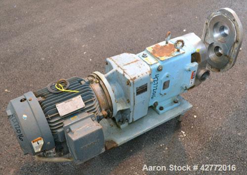 Used Waukesha Rotary Positive Displacement Pump, Model 060, 316 Stainless Steel. Approximately 90 gallons per minute at 200 psi at 600 rpm. (.153) gallons displacement per revolution. 2-1/2" Tri-clam...