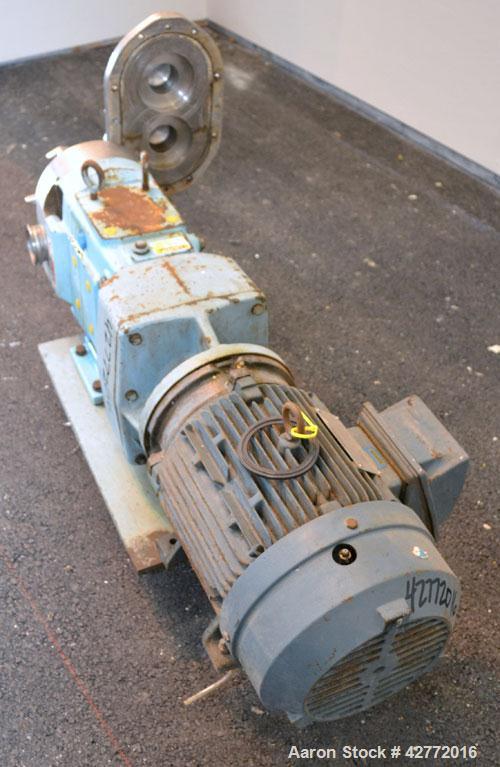 Used Waukesha Rotary Positive Displacement Pump, Model 060, 316 Stainless Steel. Approximately 90 gallons per minute at 200 psi at 600 rpm. (.153) gallons displacement per revolution. 2-1/2" Tri-clam...