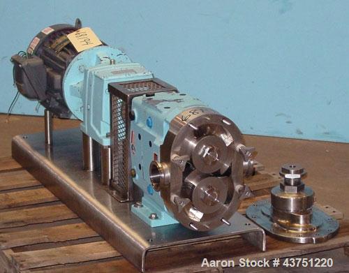 Used Waukesha Universal Rotary Positive Displacement Pump, Model 060, 316 Stainless Steel. Approximately 90 gallons per minute at 200 psi at 600 rpm. 0.153 gallons displacement per revolution. 2-1/2"...