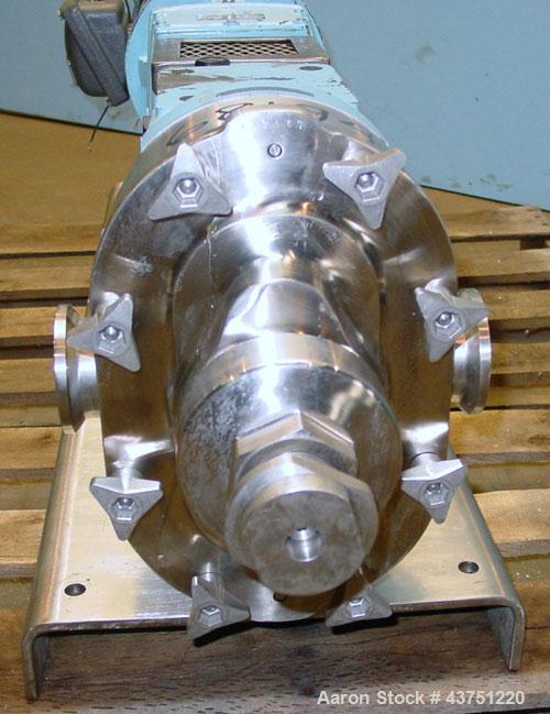Used Waukesha Universal Rotary Positive Displacement Pump, Model 060, 316 Stainless Steel. Approximately 90 gallons per minute at 200 psi at 600 rpm. 0.153 gallons displacement per revolution. 2-1/2"...