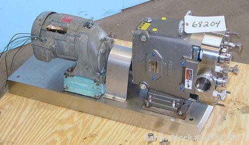 Used Waukesha Universal Rotary Positive Displacement Pump, Model 060, 316 Stainless Steel. Approximately 90 gallons per minute at 200 psi at 600 rpm. 0.153 gallons displacement per revolution. 2-1/2"...