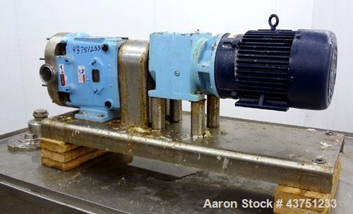 Used Waukesha Universal Rotary Positive Displacement Pump, Model 060, 316 Stainless Steel. Approximately 90 gallons per minute at 200 psi at 600 rpm. (0.153) gallons displacement per revolution. 2-1/...