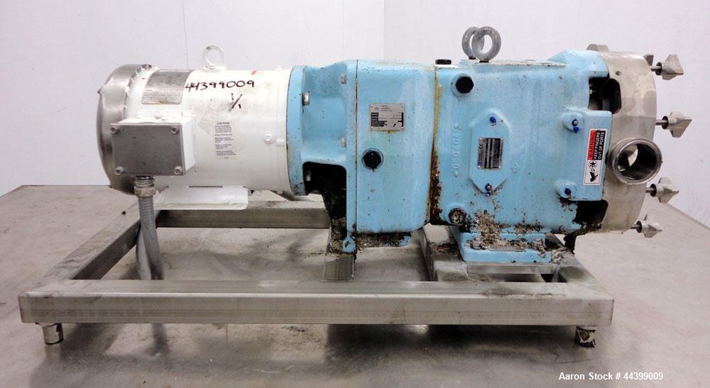 Used Waukesha Positive Displacement Pump, Model 060, 316 Stainless Steel. Rated approximately 90 gallons per minute at 200 psi at 600 rpm, 0.153 gallons displacement per revolution, (2) stainless ste...