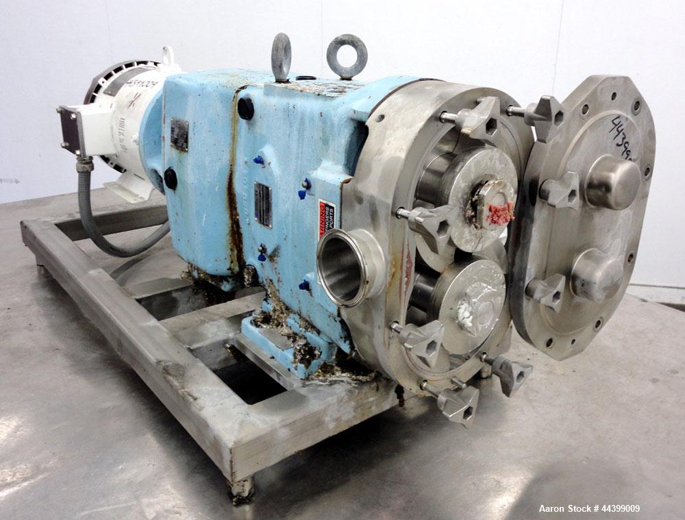 Used Waukesha Positive Displacement Pump, Model 060, 316 Stainless Steel. Rated approximately 90 gallons per minute at 200 psi at 600 rpm, 0.153 gallons displacement per revolution, (2) stainless ste...